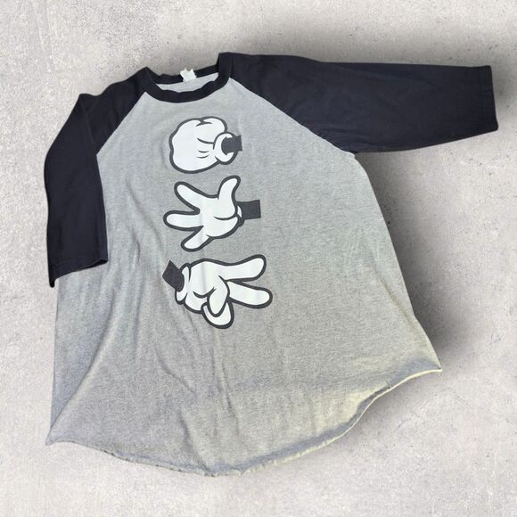 Y2K Vintage Mickey Style Rock Paper Scissors Raglan Tee XL Cartooncore Baseball - Picture 2 of 10